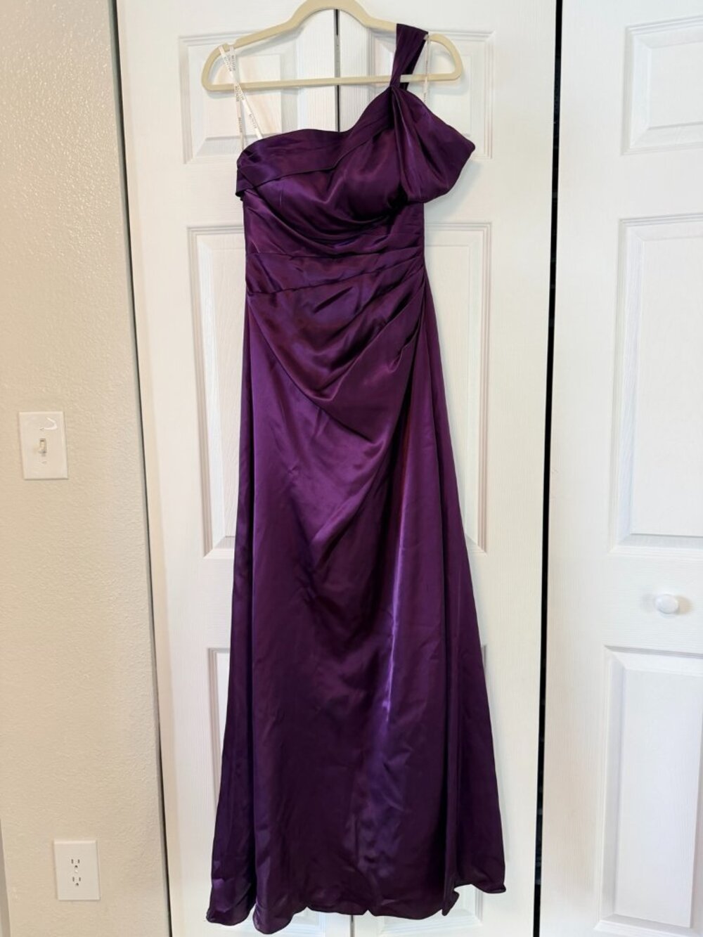 Belsoie by Jasmine Plum Purple Satin One Shoulder Formal Gown